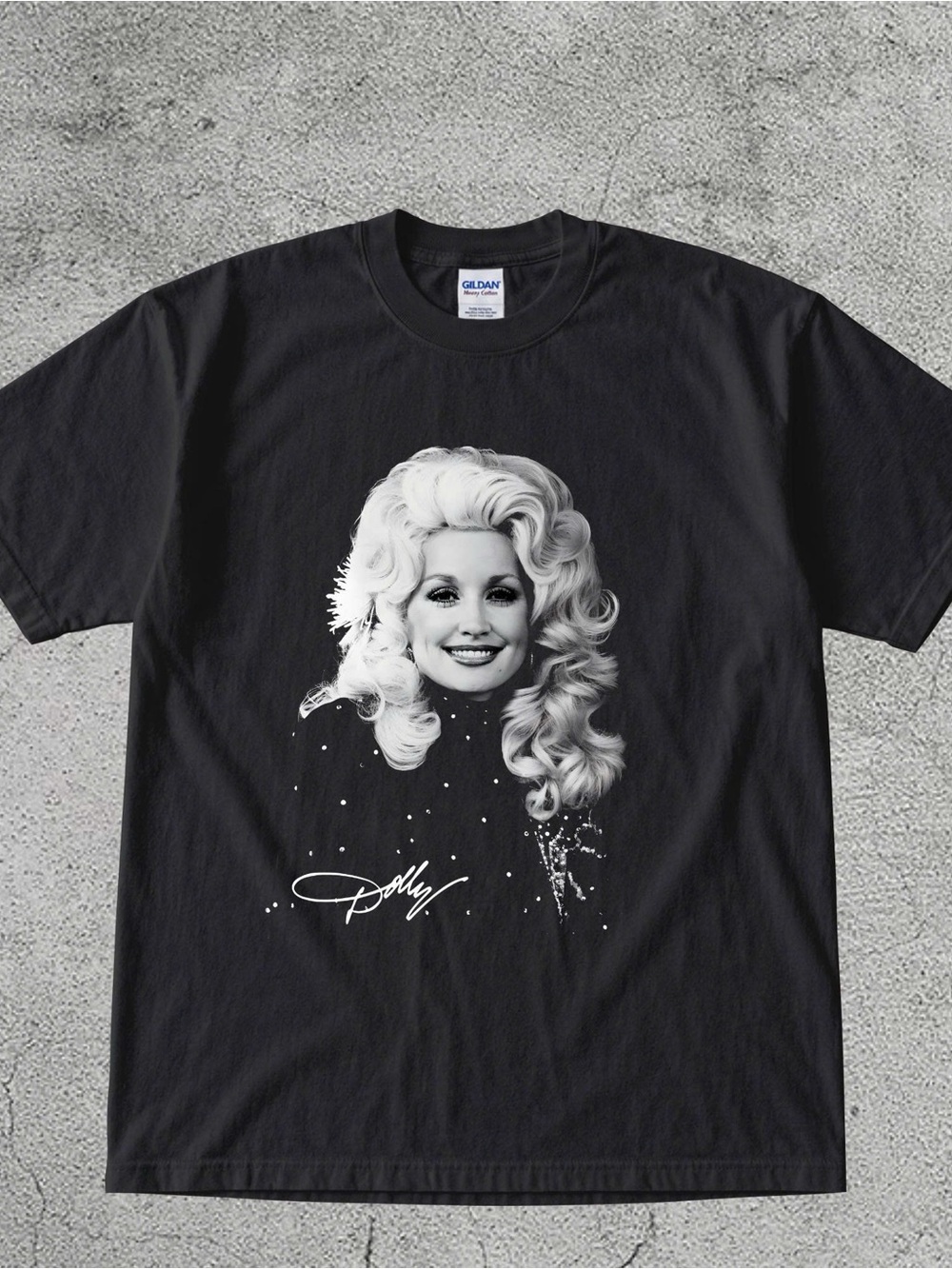 Gildan Black Tee with White Dolly Portrait Graphic
